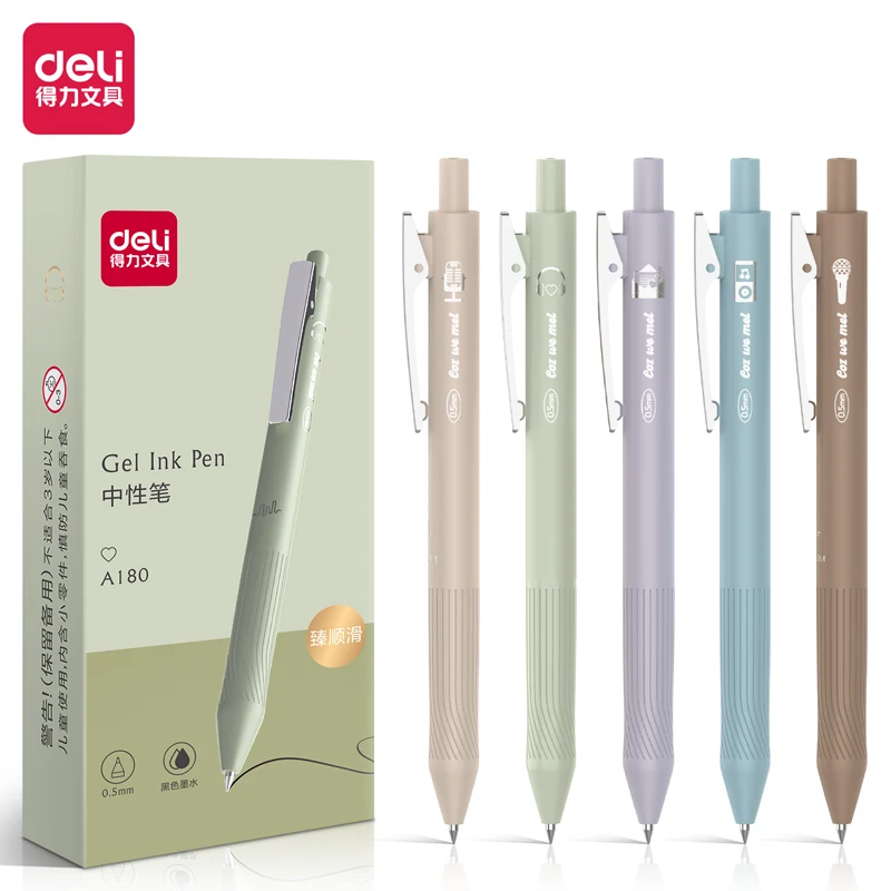 

12Pcs/Box Deli A180 Smooth Press Student Neutral Pen 0.5mm Black Ink Supplies School Office Stationery