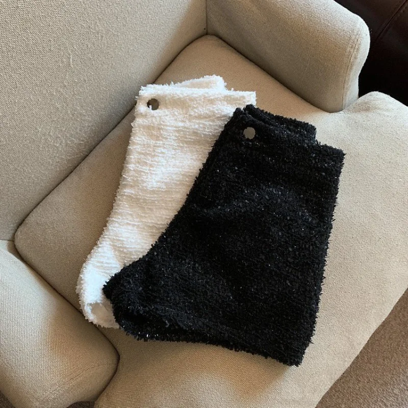 Shorts for Women Spring Autumn 2023 Fashion Korean New Solid Color High Waist Button Pockets Casual Wide Leg Pants Office Lady