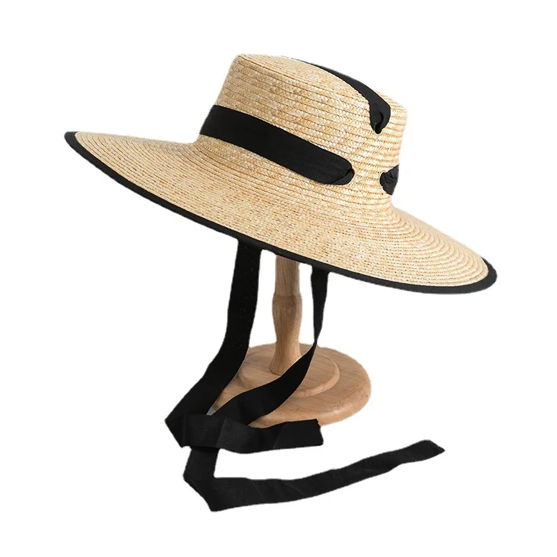 Straw Hat Streamer French Straw Hat Women's Retro Shade Woven Hat Sun Protection Straw Hat Vacation Beach