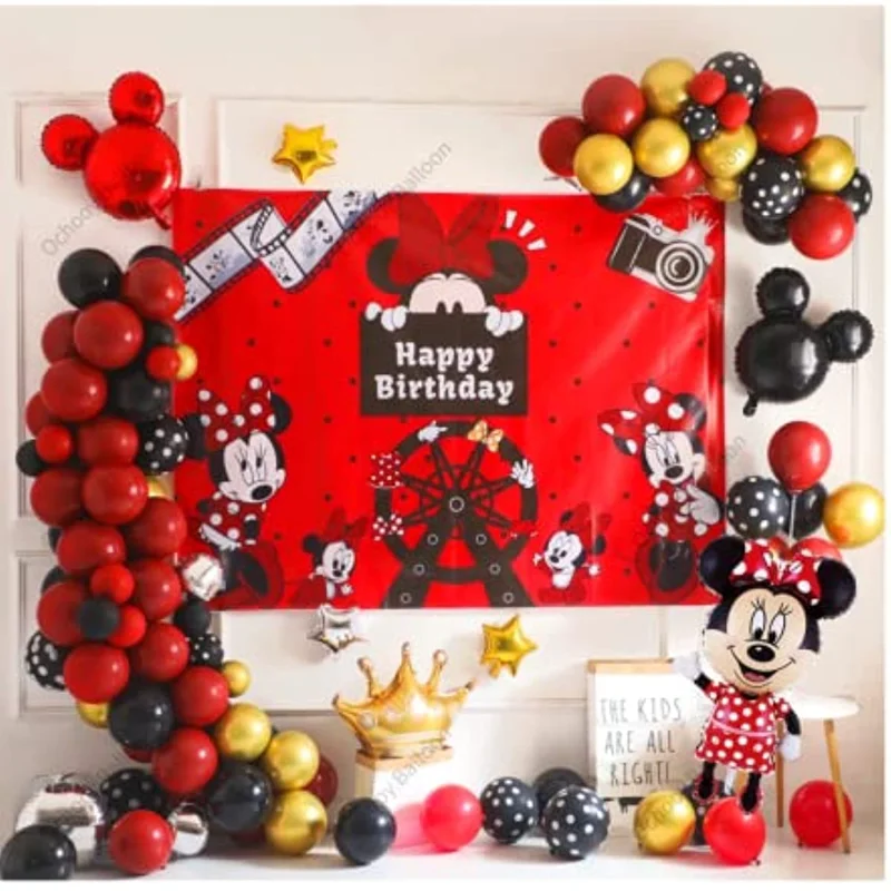 

Набор украшений для дня рождения с Микки Маусом, набор аксессуаров для тематической вечеринки для девочек и мальчиков, гирлянда с воздушными шарами, фольгированные воздушные шары