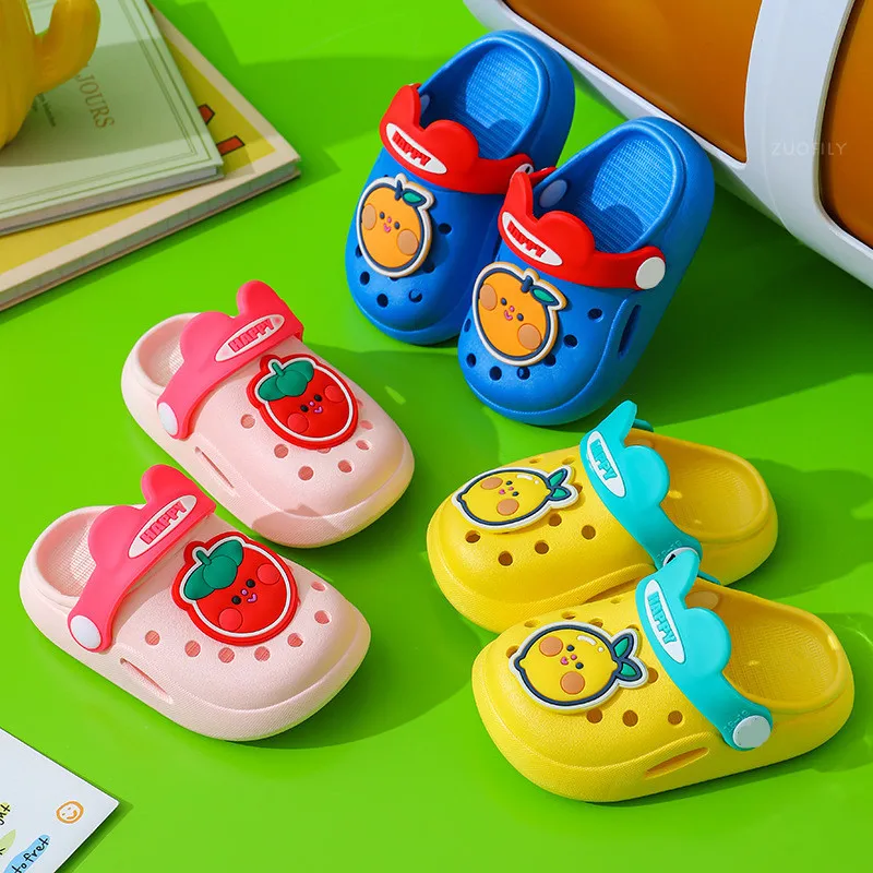 

Летние сандалии для маленьких мальчиков и девочек, детские пляжные сандалии с милым мультяшным рисунком, тапочки для младенцев, мягкая дыша...