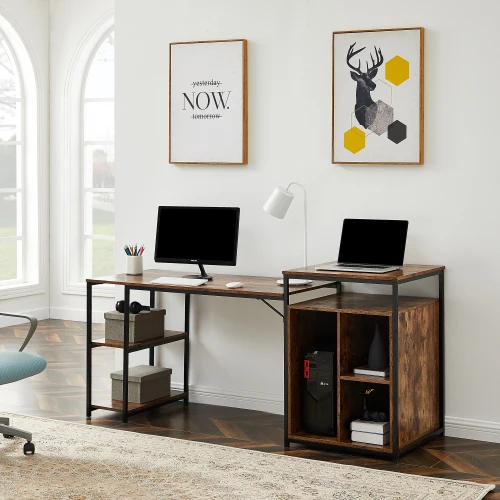 

Home Office Computer Desk with Storage Shelf ,CPU storage space and Printer Stand /Writing PC Table with Space Saving Design