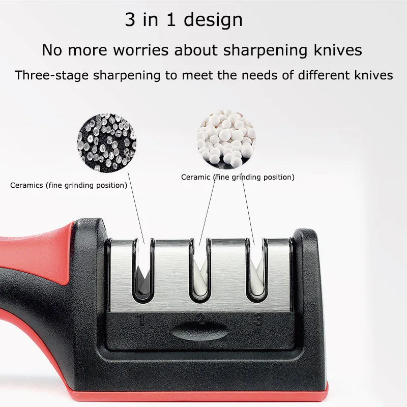 

Инструмент для быстрой заточки ножей, ручная Многофункциональная точилка с нескользящей основой, кухонные принадлежности, 3 этапа