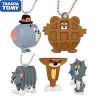 5pcsset cartoon funny look gashapon cat tom mice jerry funny anime figures collectible action figures model toy key chain gift