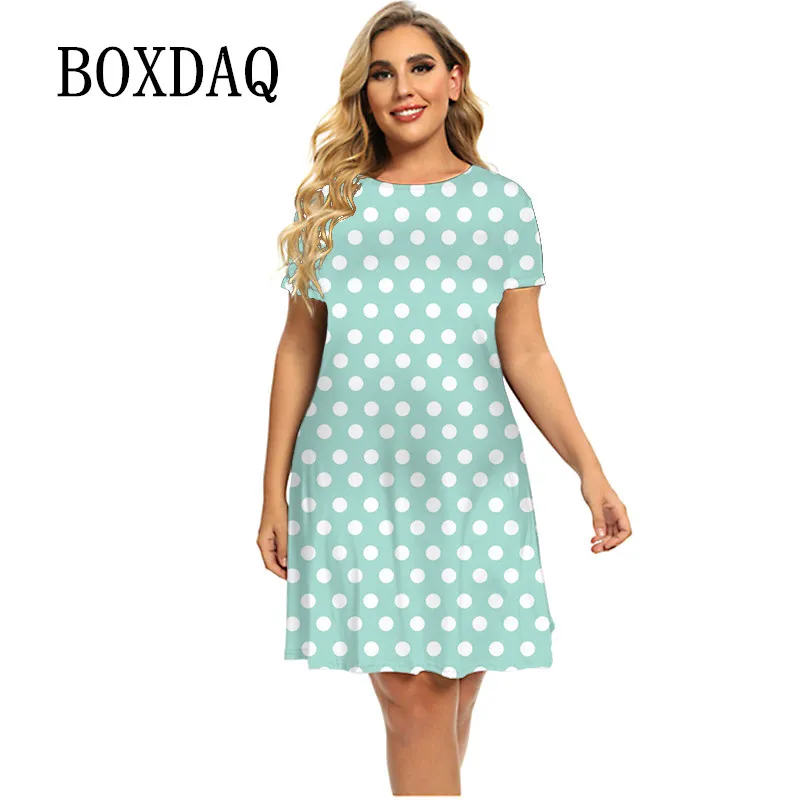 Платье с принтом в горошек женское свободное платье коротким рукавом на лето 2022