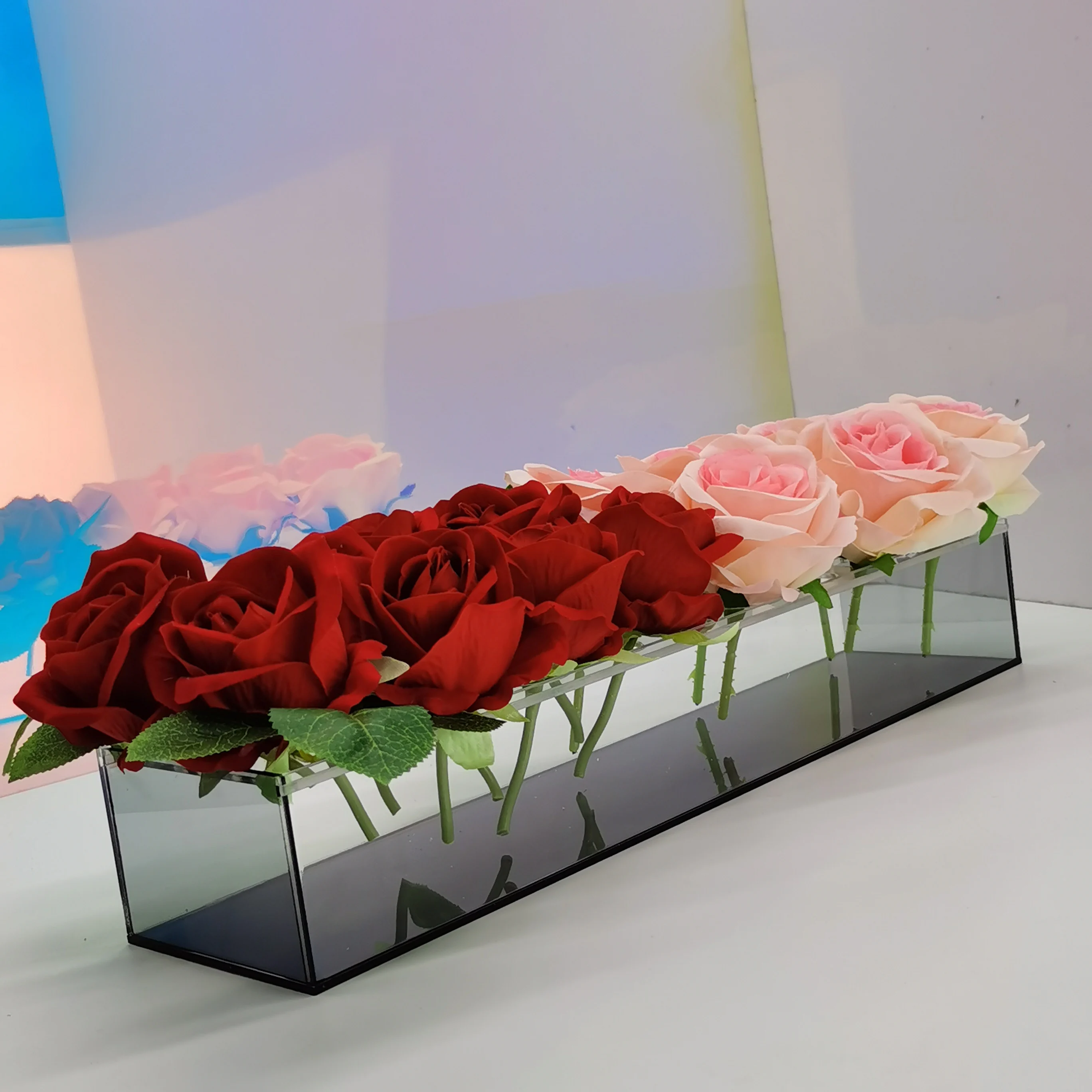 Acrylic Clear Rectangular Vase With Lid Wedding Dinner Table Flower Arrangement Hydroponic Desktop Home Art Glass Decoration DIY