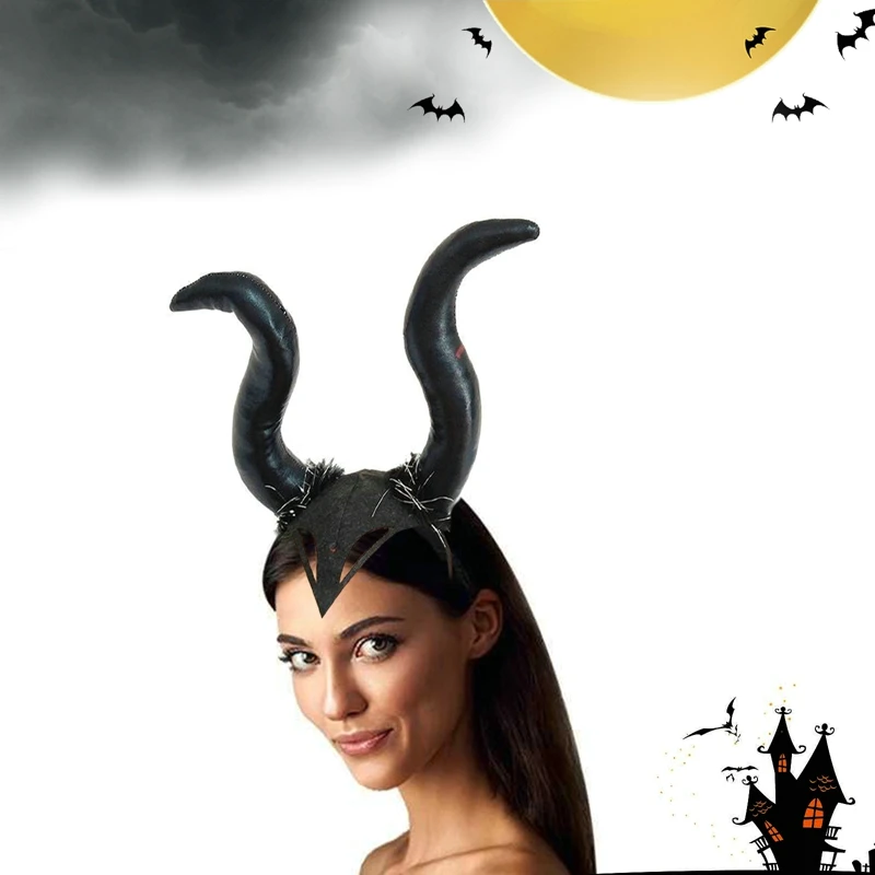 Обруч для волос с черной ведьмой на Хэллоуин длинная повязка голову из бычьего