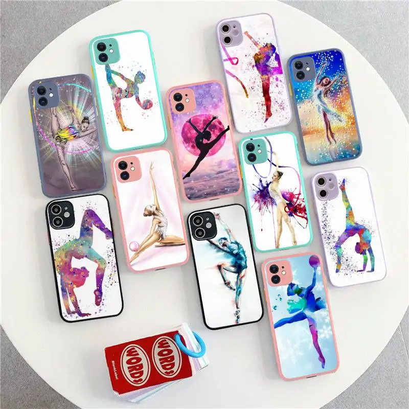 

Gymnastics water color Phone Case for iPhone 14 11 12 13 Mini Pro Max 8 7 Plus X XR XS MAX Translucent Matte Cover