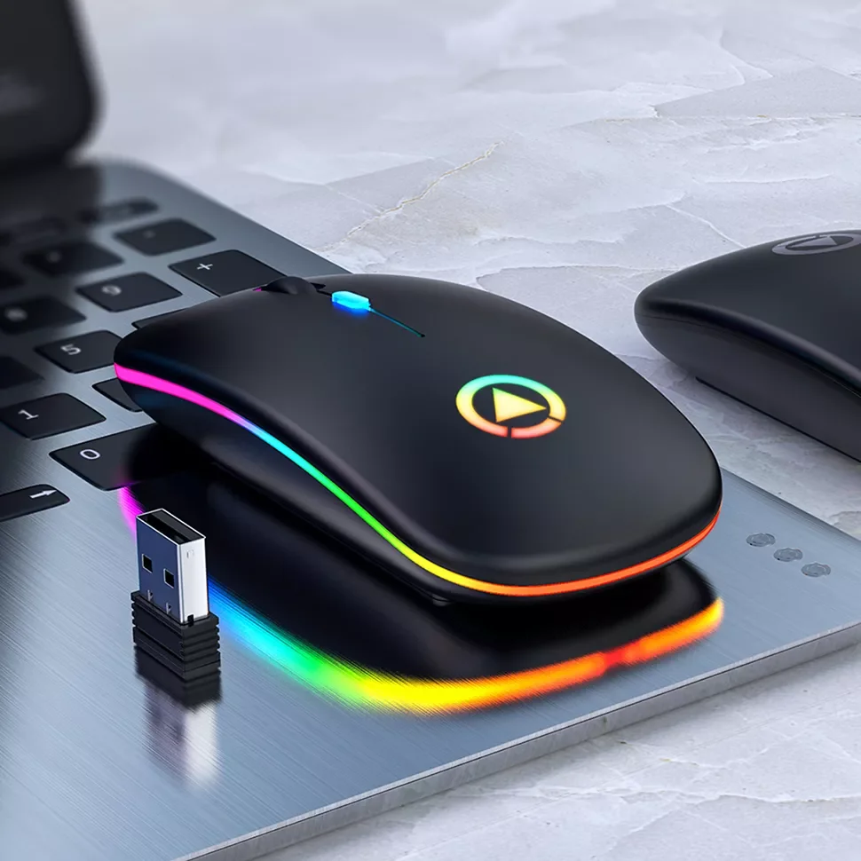 

Беспроводная мышь с подсветкой, перезаряжаемая, Bluetooth 3,0, 5.0, USB-приемник, эргономичная оптическая игровая мышь, бесшумная настольная мышь для...