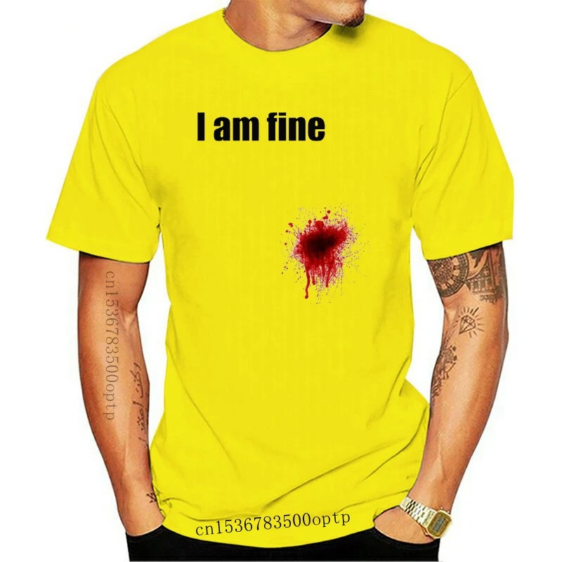 

Kaus Lucu Saya Baik-baik Saja Berdarah Darah Bernoda Peluru Lubang T-shirt Mode Musim Panas Pria Lengan Pendek T-Shirt