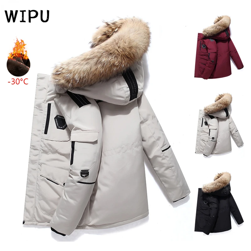 -30 Degrees Winter Thicken Men's Hooded Down Jacket 90% White Duck Coat Male Warm Outerwear Men Solid Windbreak Feather Overcoat