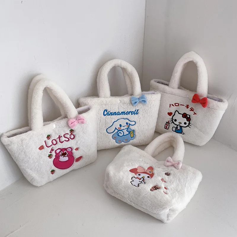 

Sanrio Hello Kitty Women Shoulder Bag Girl Cartoon Cute Cinnamorol Melody Plush Outdoor Storage Tote Girl Anime Peripheral Gift