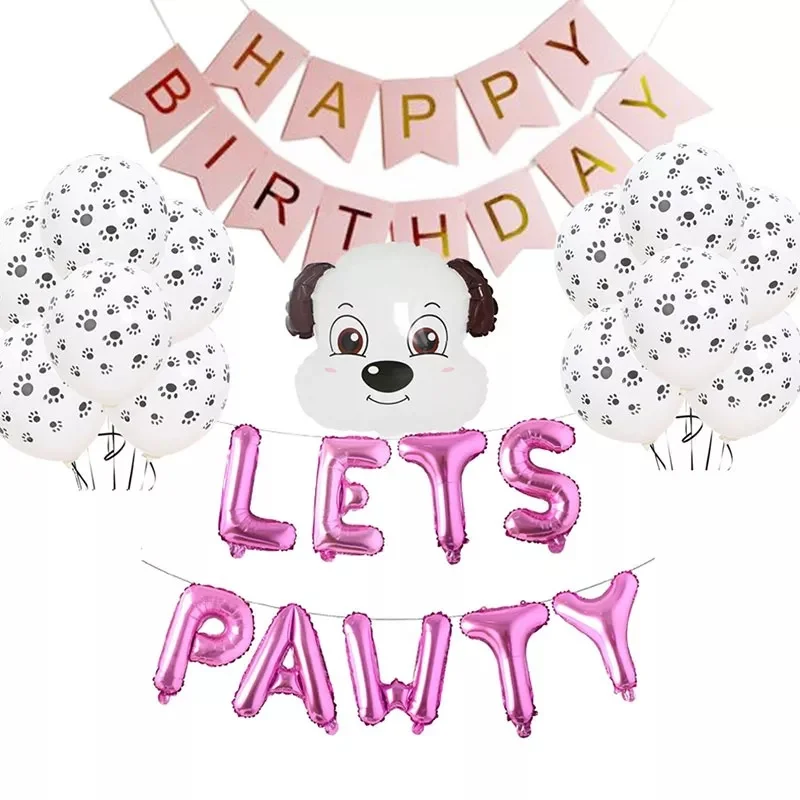

16 Inch Letter LETS PAWTY Pet Birthday Balloon Party Set Pet Birthday Theme Decor Animal Banner Cat Face Dog Pet Flag