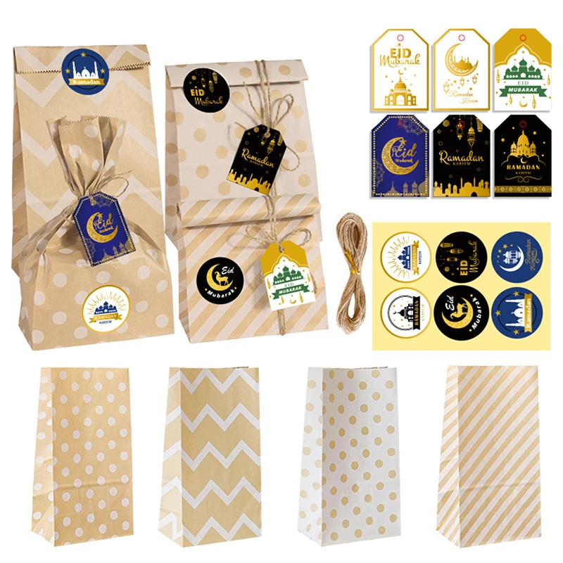 

24 шт. Eid Mubarak подарочные пакеты из крафт-бумаги Мусульманский Исламский фестиваль упаковка для печенья конфет коробка Рамадан Kareem сувениры П...