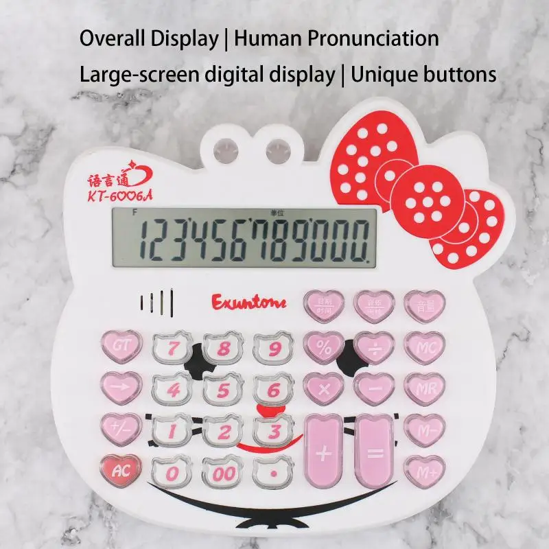 

Sanrio Hello Kitty Calculator Large Cat Head Voice Report Cartoon Does Not Fade Button Pronounce Office Student School Supplies