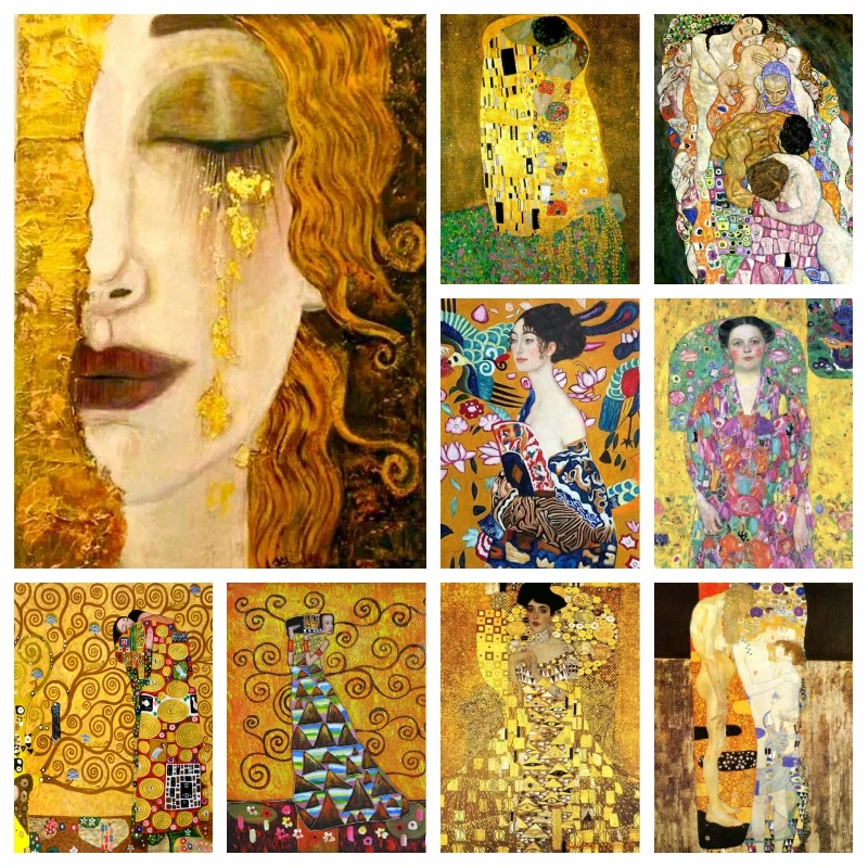 

Classic Artist Gustav Klimt Golden Tears And Kiss Abstract AB Drills Diamond Painting Photo Art Mosaic Cross Stitch Decor