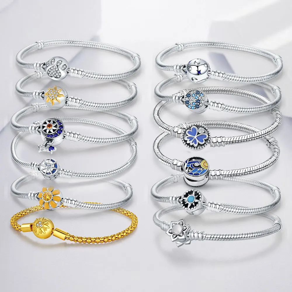 Браслет из стерлингового серебра 925 пробы с блестящим цирконом и четырьмя