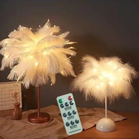 led bedside lamp diy creative feather table lamps bedroom wedding decoration night lights birthday gift usbaa battery power