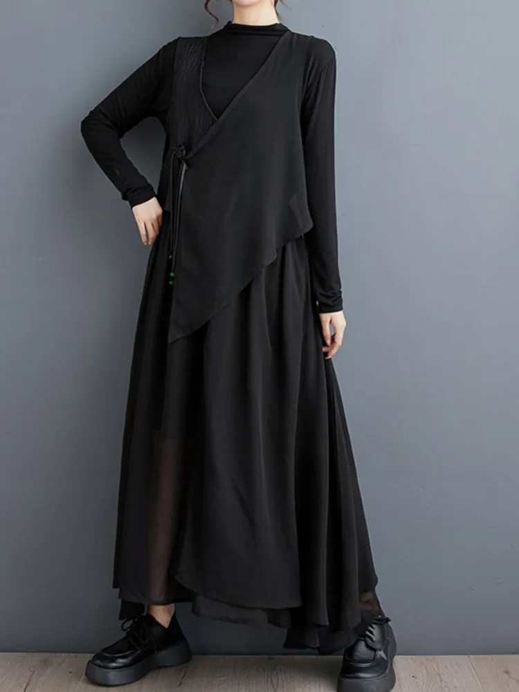 Комплект из двух предметов женский шифоновый ассиметричный плиссированный