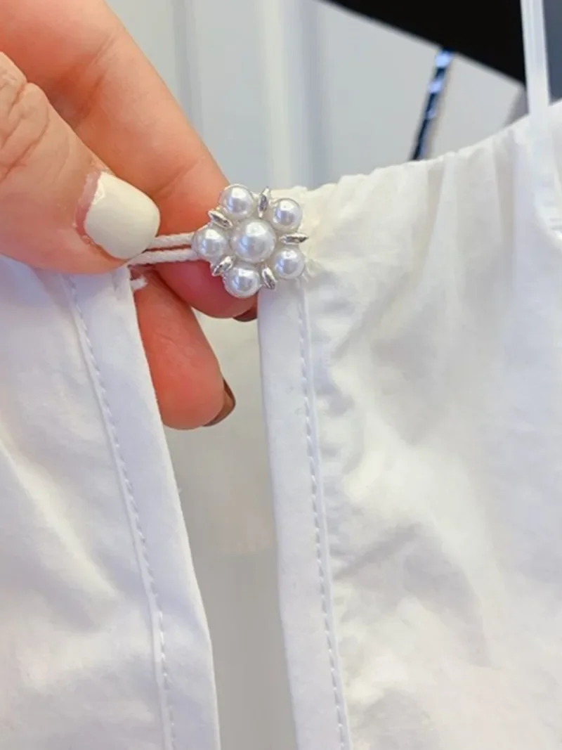 Женская рубашка с длинным рукавом белая плиссированная блузка изображением