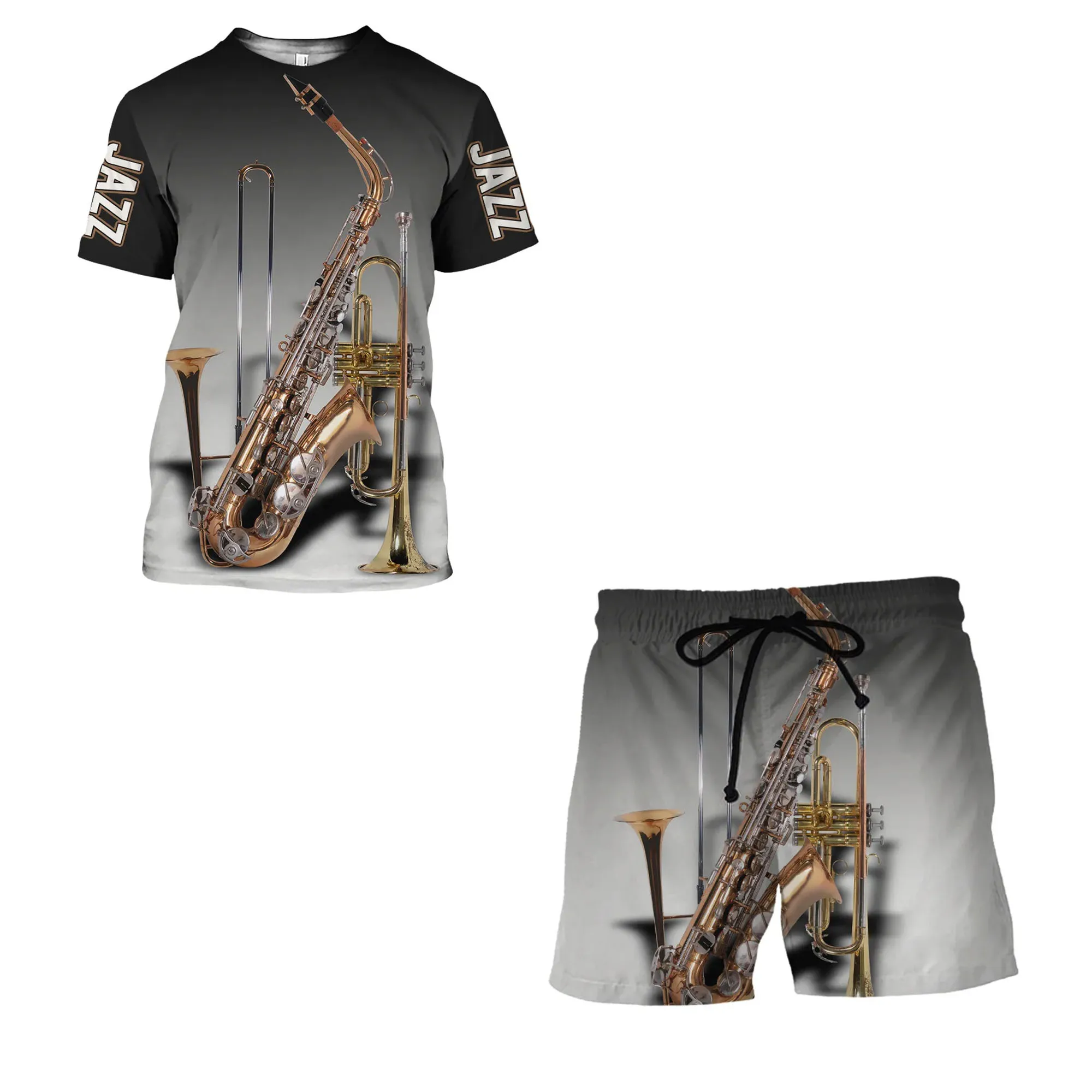 Saxophone Short Sleeve T-Shirt Set Jazz Men's Shorts Men's Clothing Sportswear Tracksuits Sweatshirts Suit for Men Two Piece