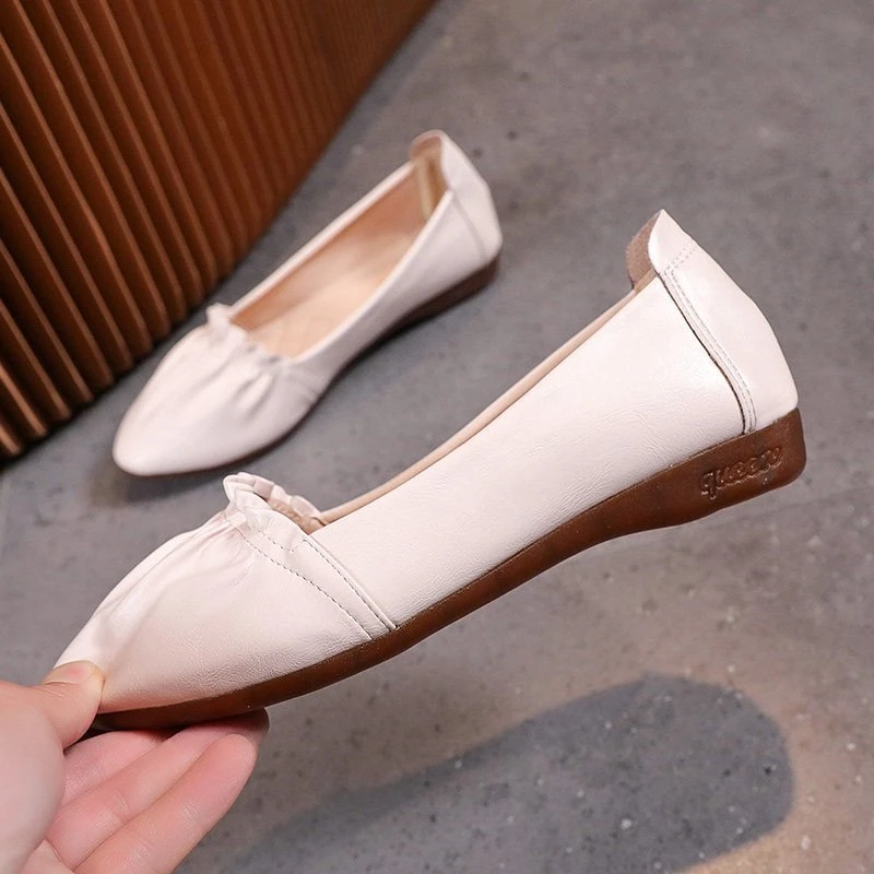 

New Spring Flats Shoes Women Square Toe Pleated Shallow Ballet Flat Casual Loafers Soft Ballerina Female Shoe