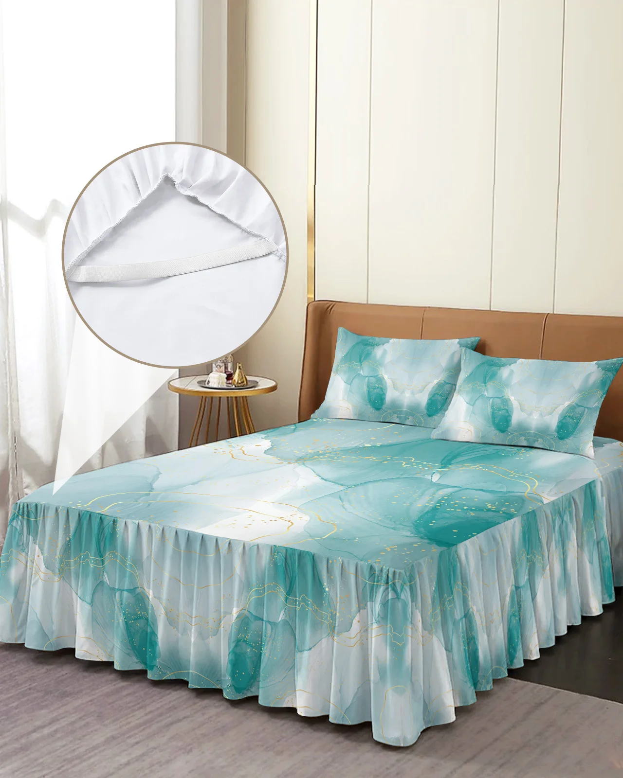 

Постельное белье с мраморной линией, эластичное покрывало с градиентом акварели, наволочки, наматрасник, Комплект постельного белья