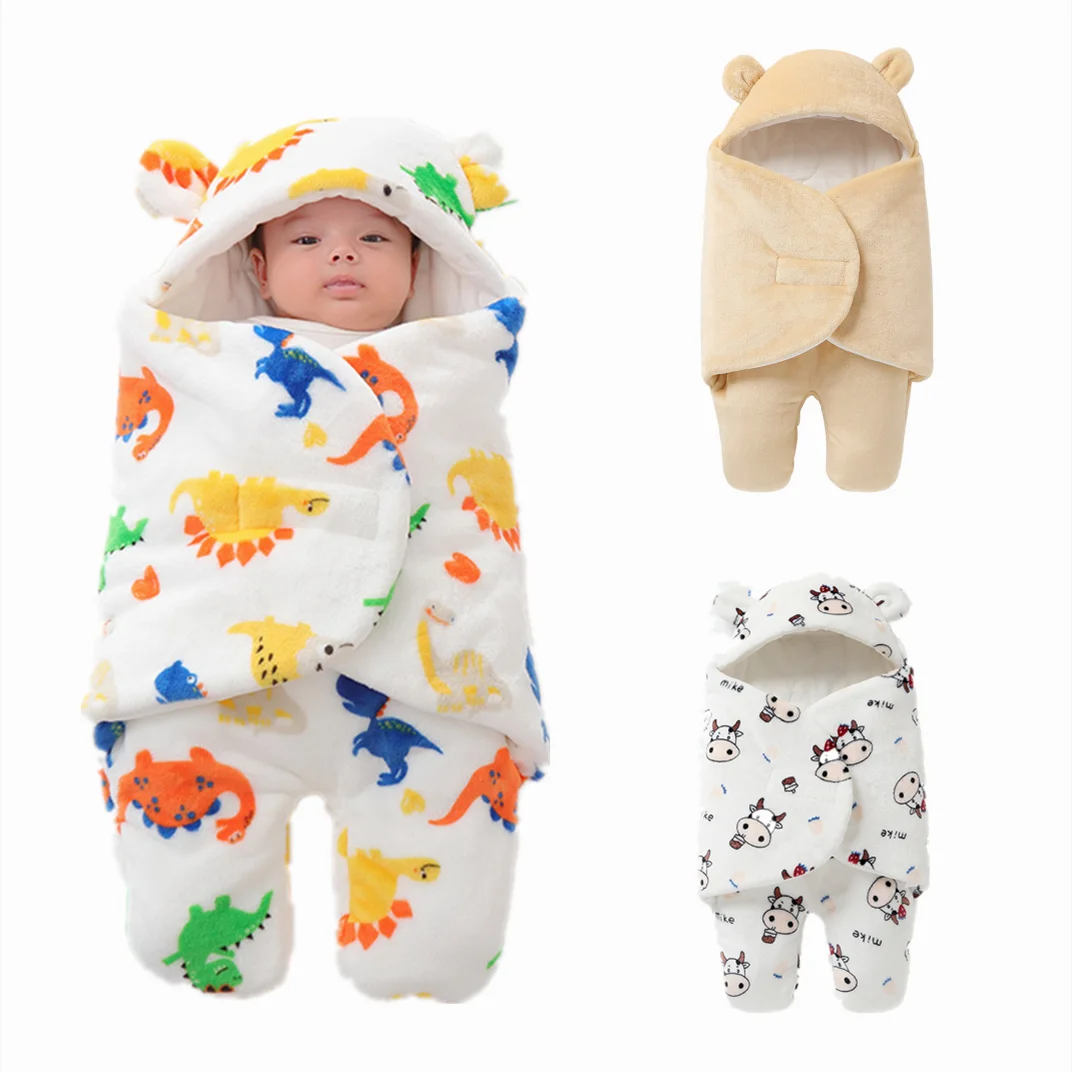 

Flannel Newborn Baby Wrap Blankets Baby Sleeping Bag Envelope For Newborn Sleepsack Cotton thicken Dinosaurs Patter For baby 6M