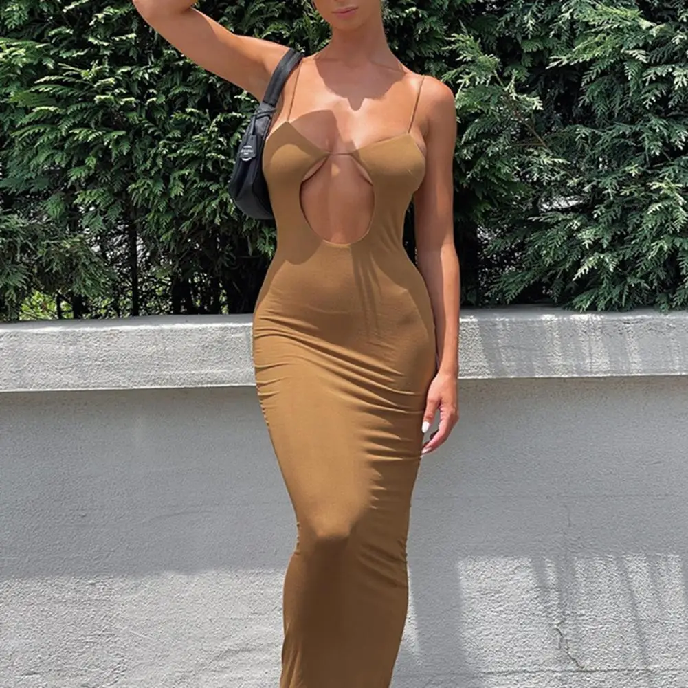 

Party Dress Low Collar Front Hollow Back Bodycon Dress Lace-Up Maxi Dress Sling Backless Bodycon Women Long Dress vestido