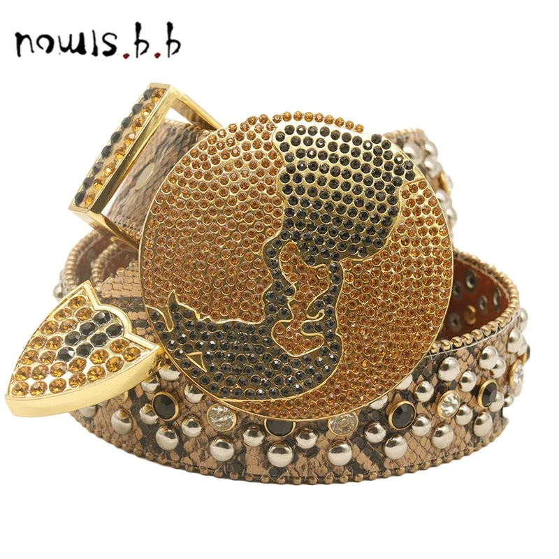 Sabuk Kancing Berlian Imitasi Barat Mode Gesper Dunia Broekriem Heren Leer