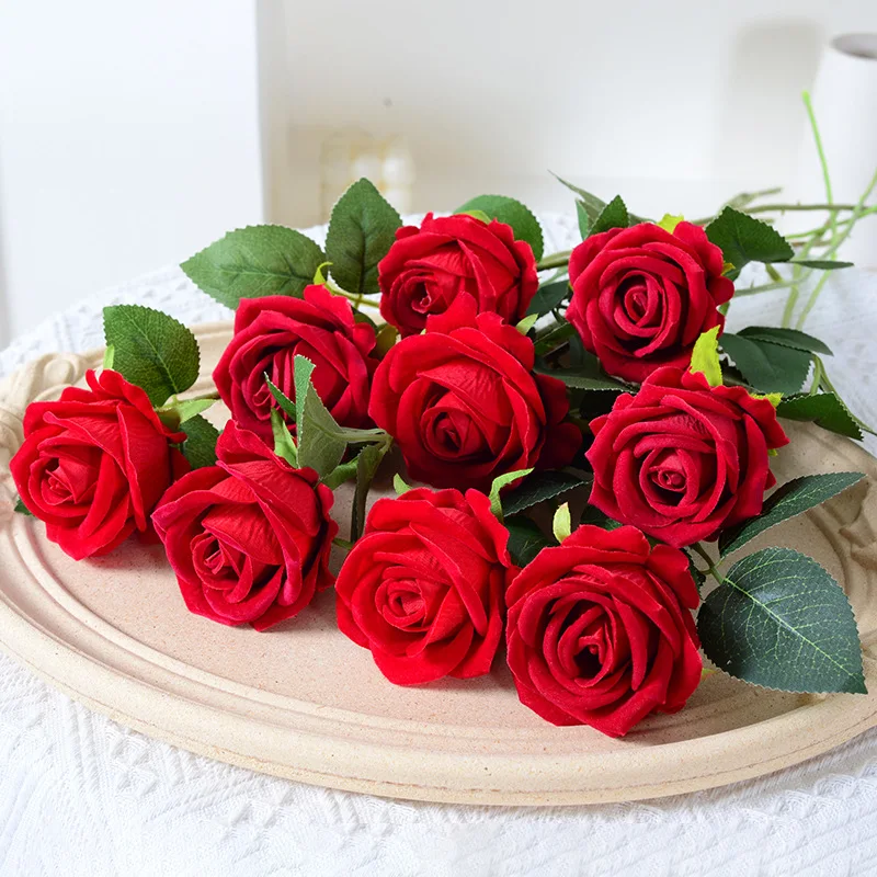 

5/10pcs Artificial Rose Flowers Branch Silk Red Roses Bouquet Realistic Fake Plant for Wedding Party Home Table Decoration