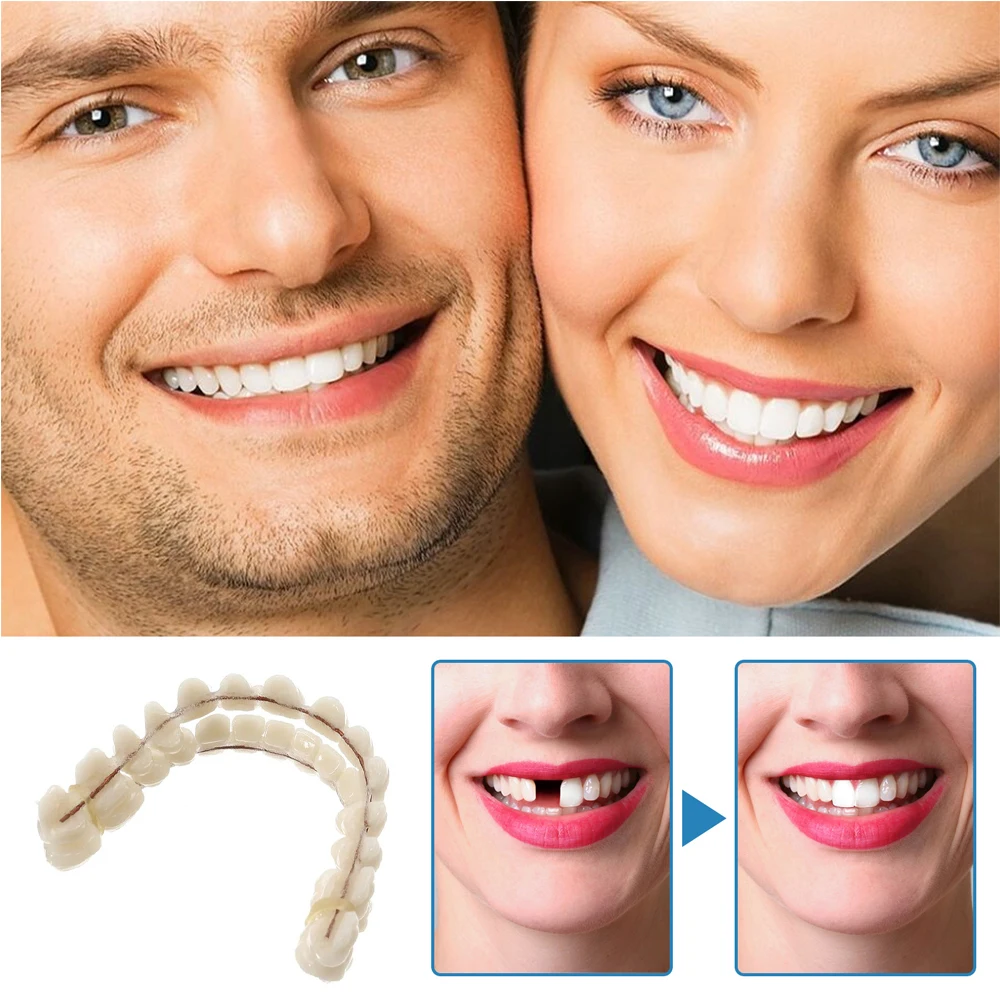 1Set Resin False Teeth Whitening Dentures Temporary Fake Tooth Upper Lower Removable Dental Veneers Dentadura Postiza Completa