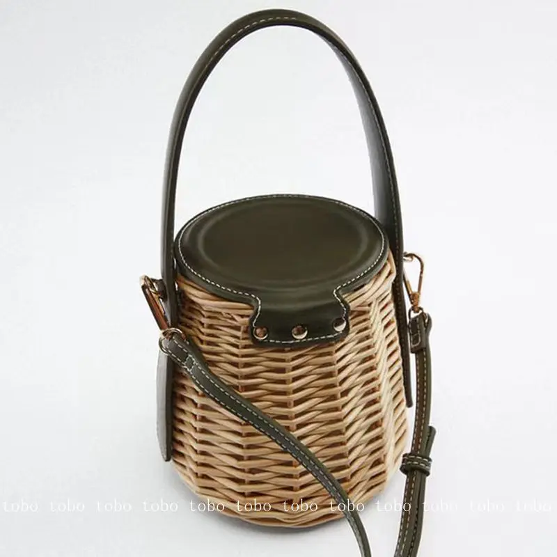 

2022 Summer New Cute Crossbody Bag ZA Wicker Woven Beach Luxury Brand Bag Hand-held Vegetable Basket Hand-woven Rattan Purses