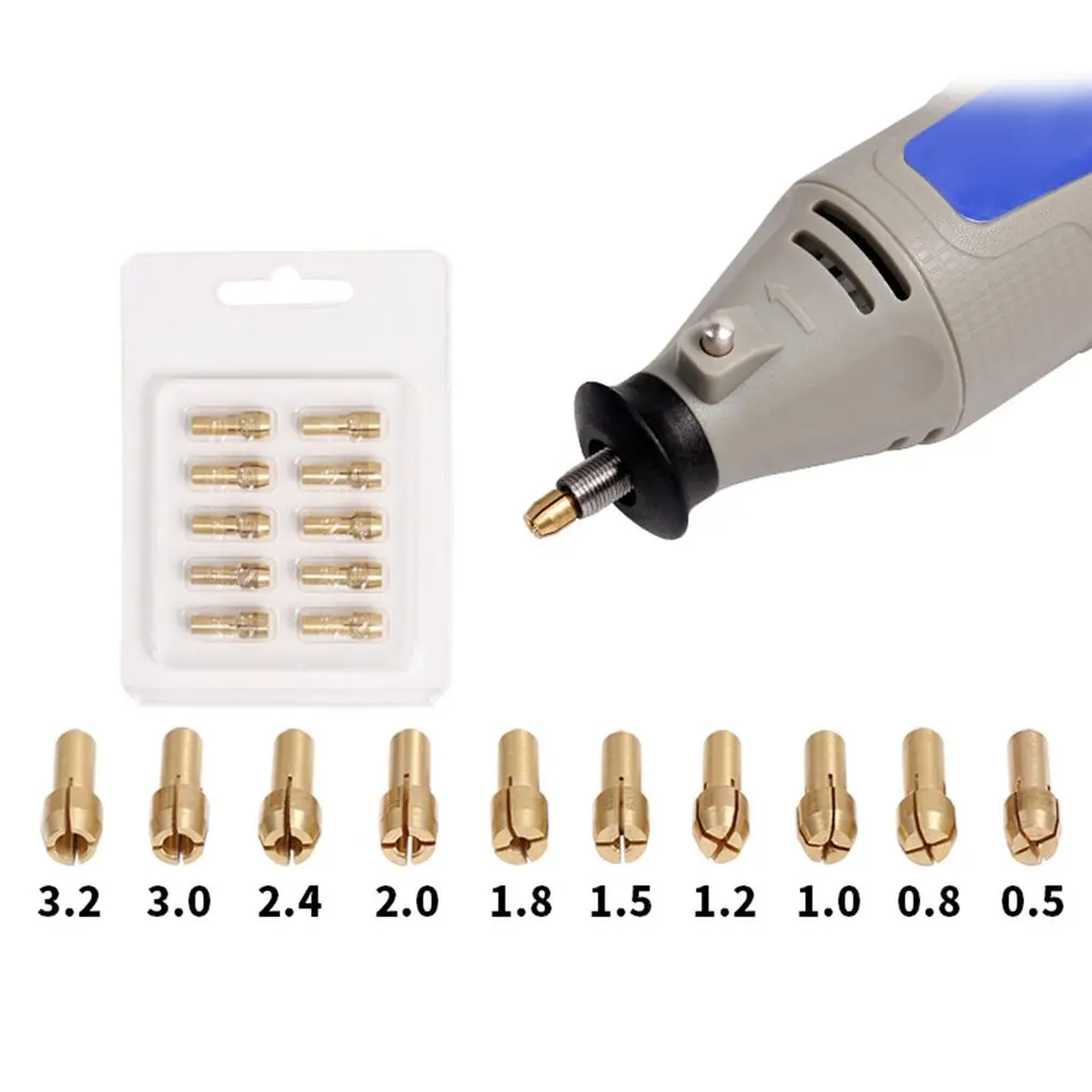 

10 PCS Mini Drill Brass Collet Chuck set Grinding Chuck For Rotary Tool Electric Grinding Accessories 0.5-3.2mm