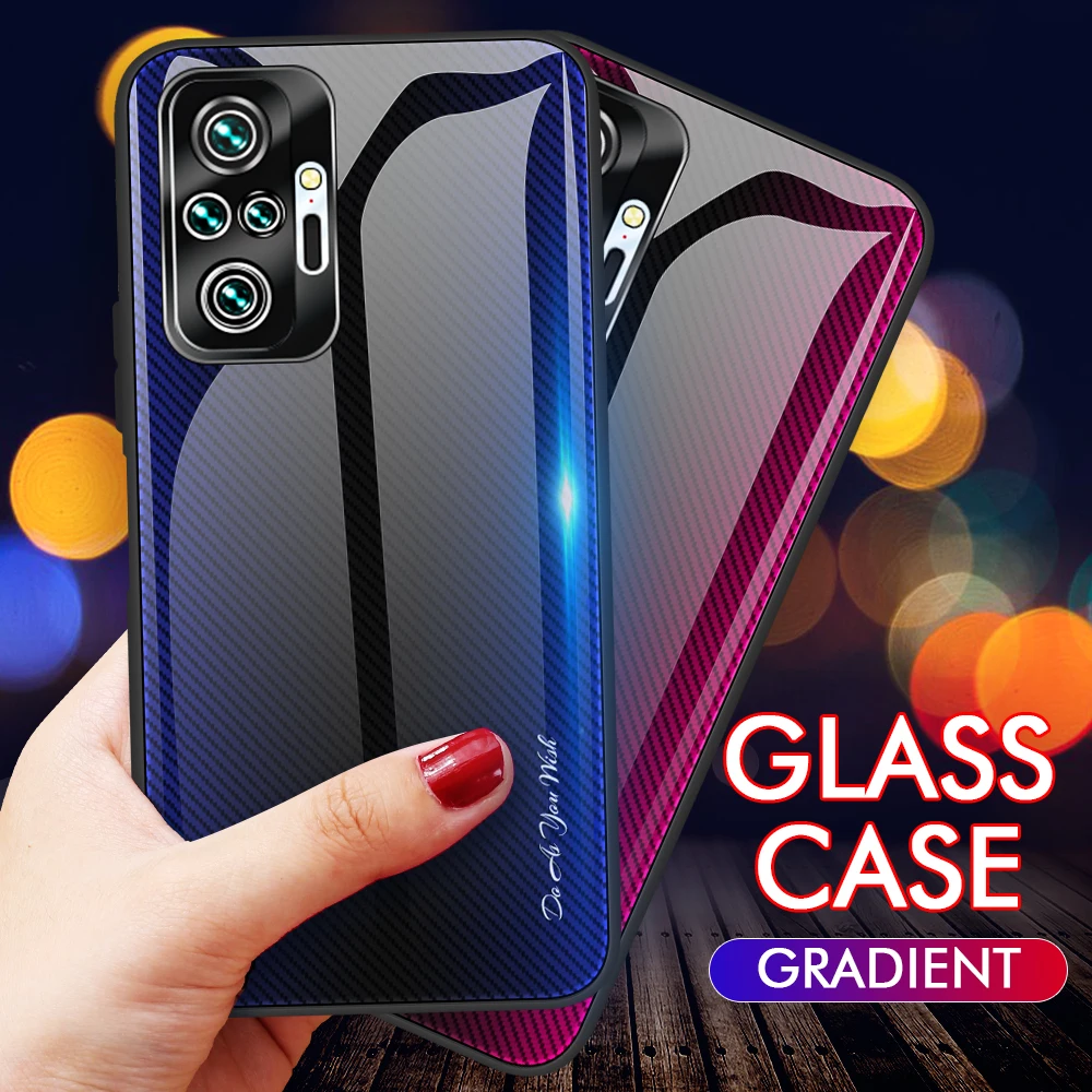 

Stripe Gradient Glass Phone Case For Redmi Note 11S 10PRO 10S 9S 9PRO 8PRO 8T Tempered Glass Protective Cover Redmi 10 9A 8A 7A