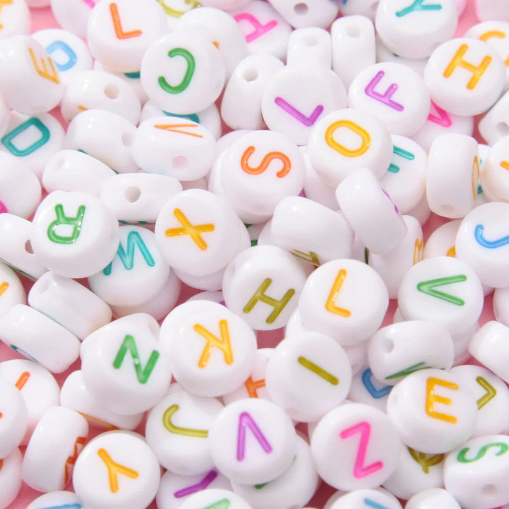 

100pcs/lot 7x4mm A-Z Colourful Round Alphabet Letter Acrylic Loose Spacer Beads for Jewelry Making DIY Bracelet Accessories