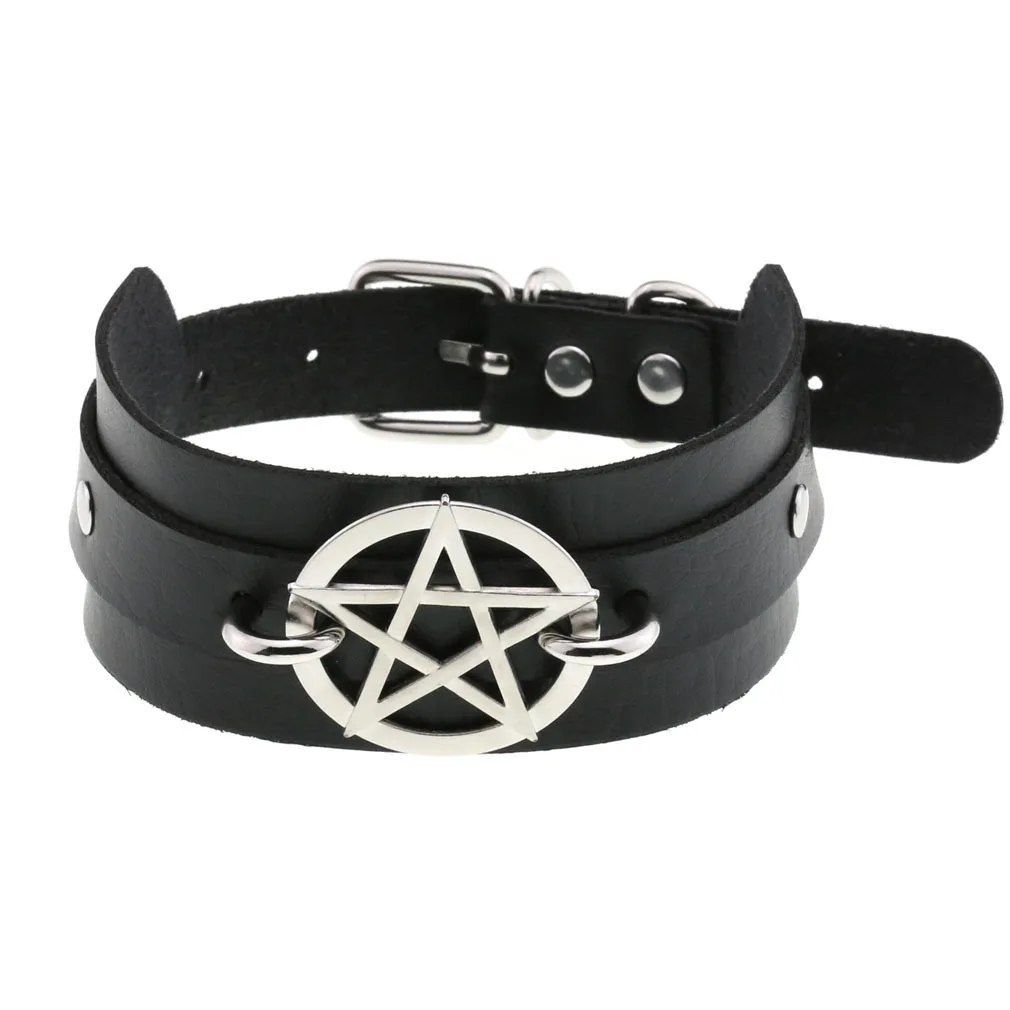 

Punk Gothic Belt Choker Necklaces for Women Collar Rivet Black Pu Leather Goth Pentagram Necklace Star Chocker Cosplay Jewelry