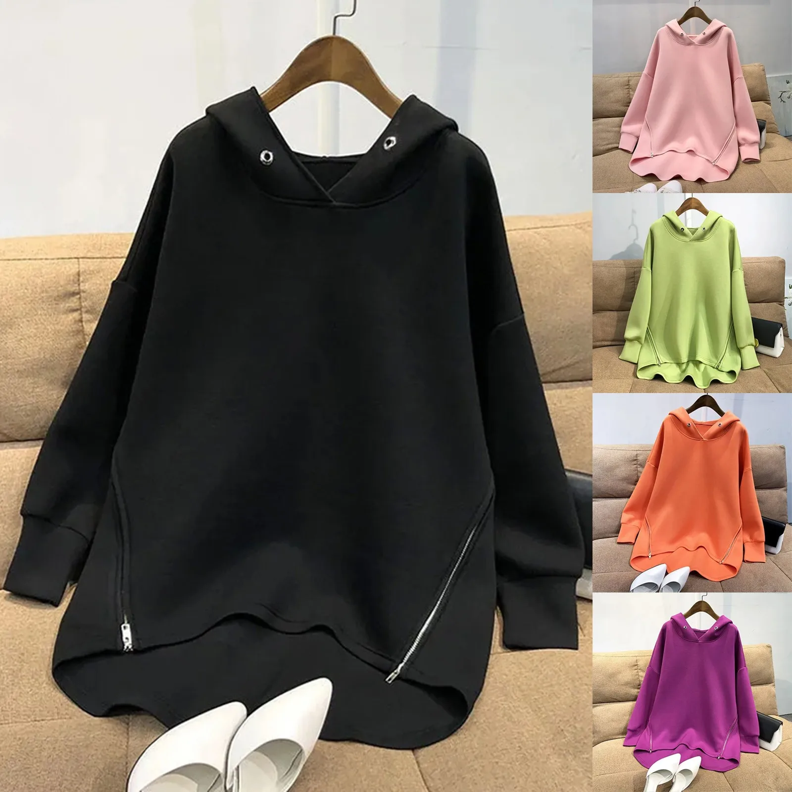 

Женская повседневная толстовка на молнии сбоку, свободная мягкая Женская легкая толстовка на молнии, Женская легкая толстовка на молнии