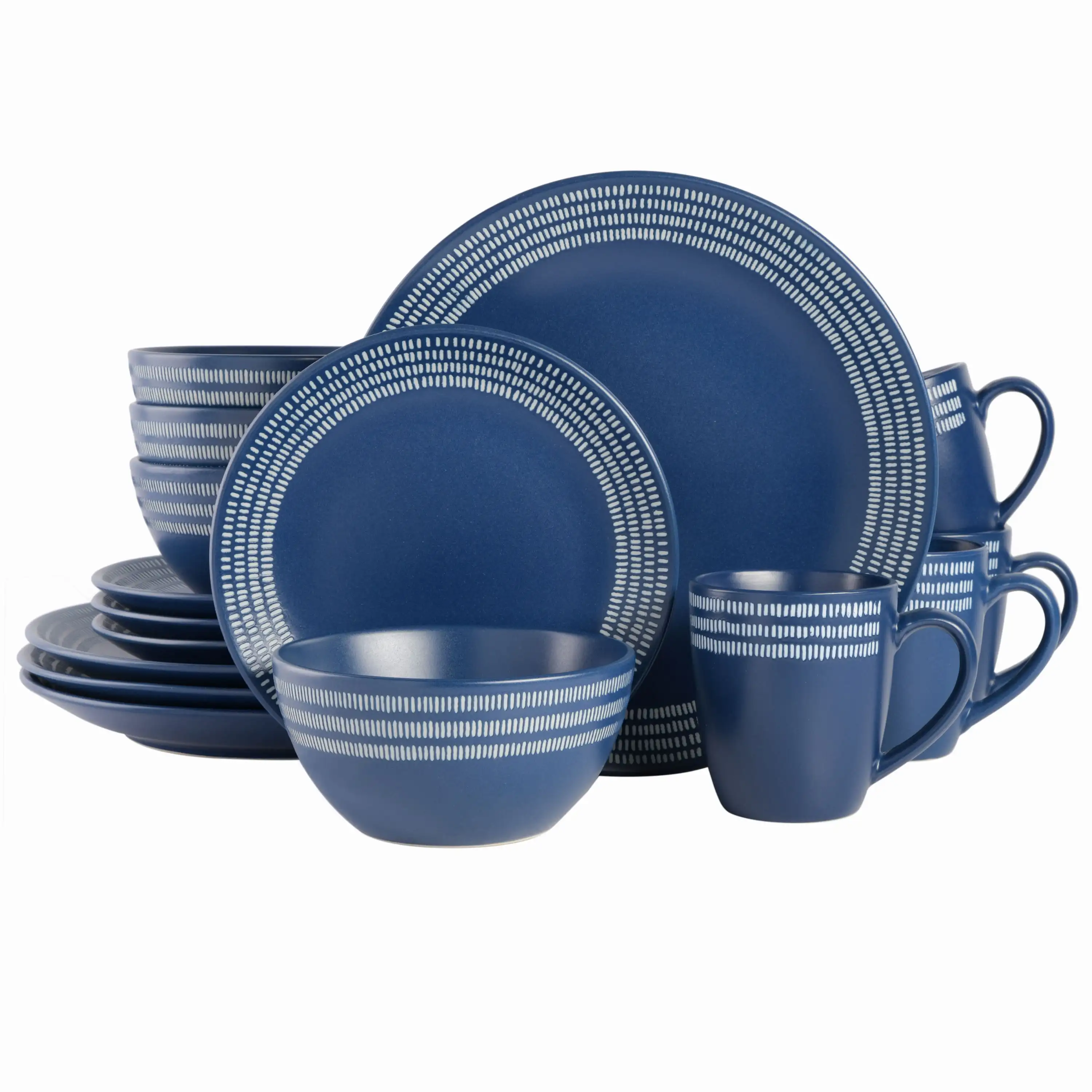 

Gap Home 16-Piece Striped Rim Blue Stoneware Dinnerware Set