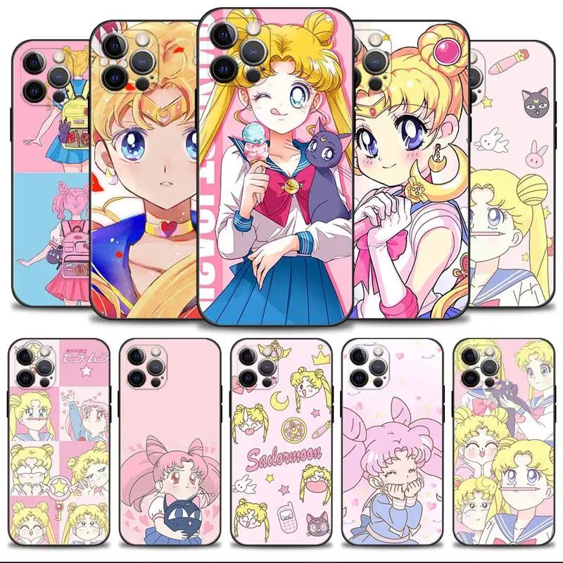 

Phone Case For Apple iPhone 14 13 12 11 Pro Max 13 12 Mini XS Max XR X 7 8 Plus Silicon Cover Shell Anime Pink Girl Sailor-Moons