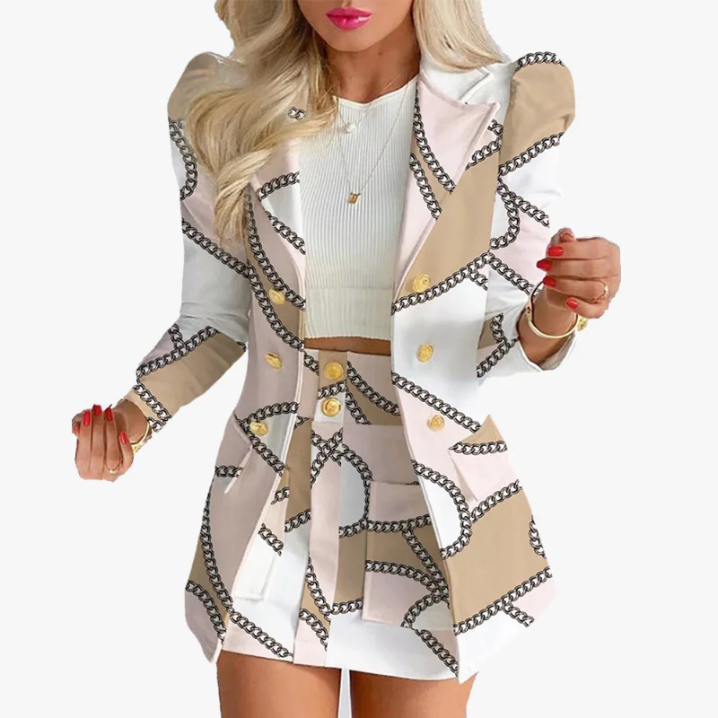 

Women's Long Sleeve Printing Suit Set Jacket with Mini Skirt Two-piece Suit Tailleur Femme Blazer Spring Summer Fashion Clothing