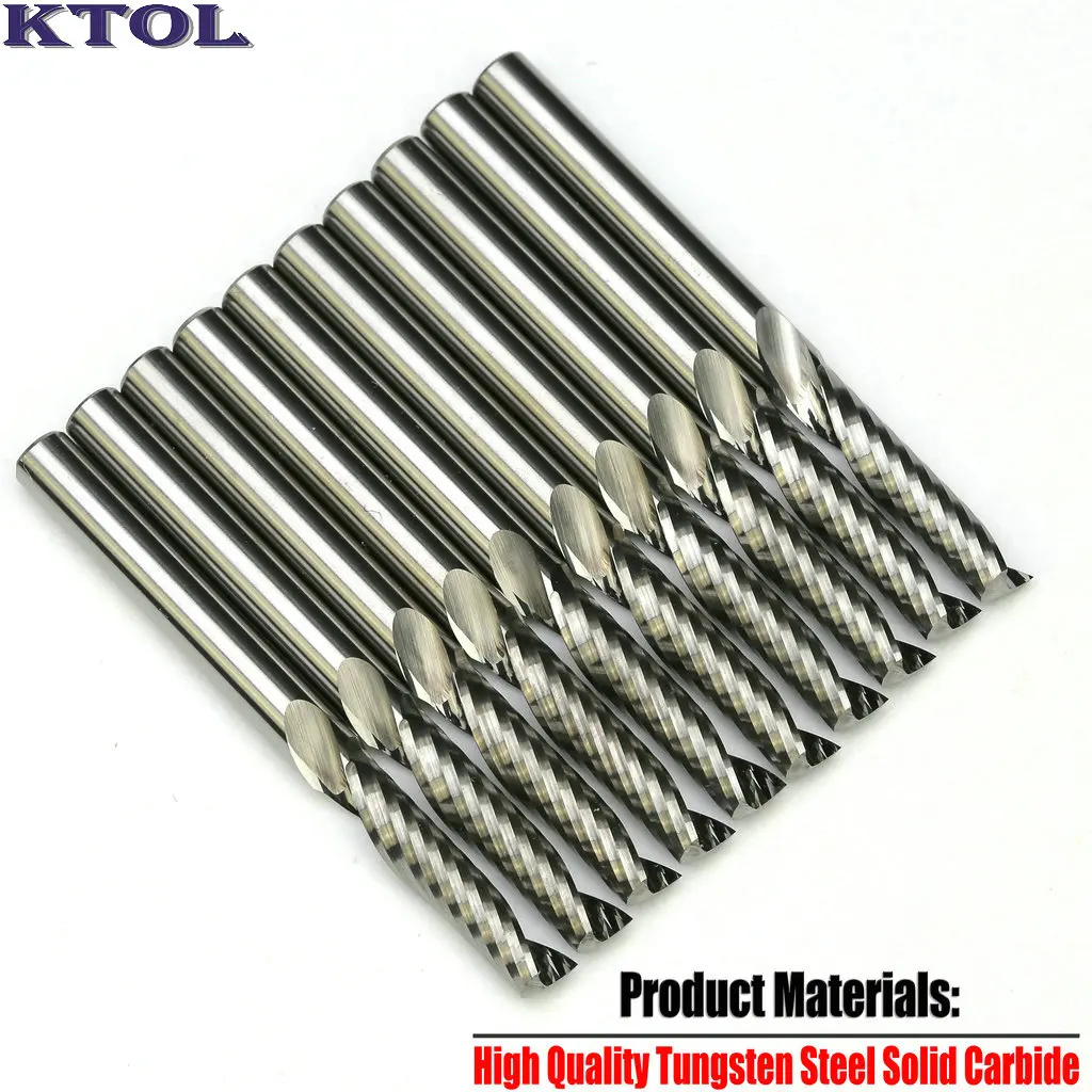 

4x17mm 1 Flute Spiral Router Bits Acrylic Milling Cutters Set 10pcs Tungsten Carbide Endmill Slot CNC Engraving Cutting Tools