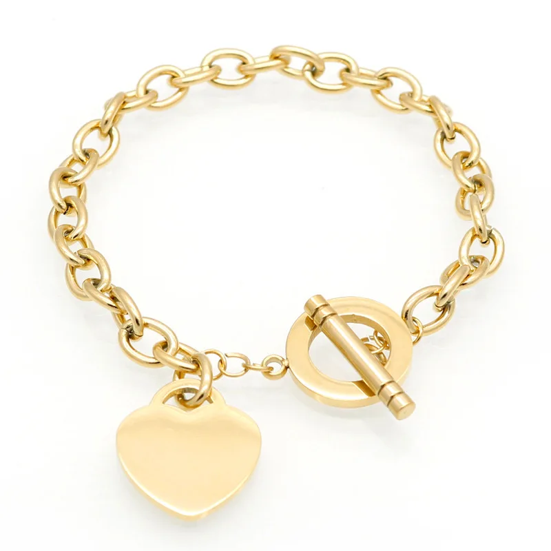 

Heart Letter Custom Brand Stainless Steel Chain Link Bracelet Fashion Jewelry for Women Girl Gift