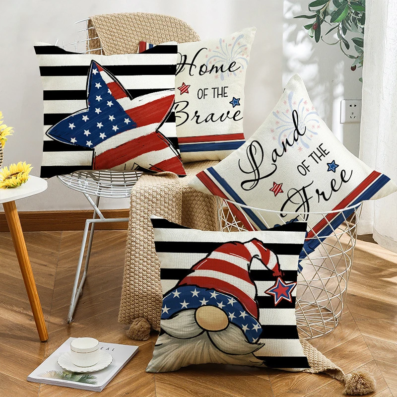 

Stars and Stripes Print Cushion Cover Square Linen Pillowcases Home Decorations Cushions Pillow Cover Flag of the United States