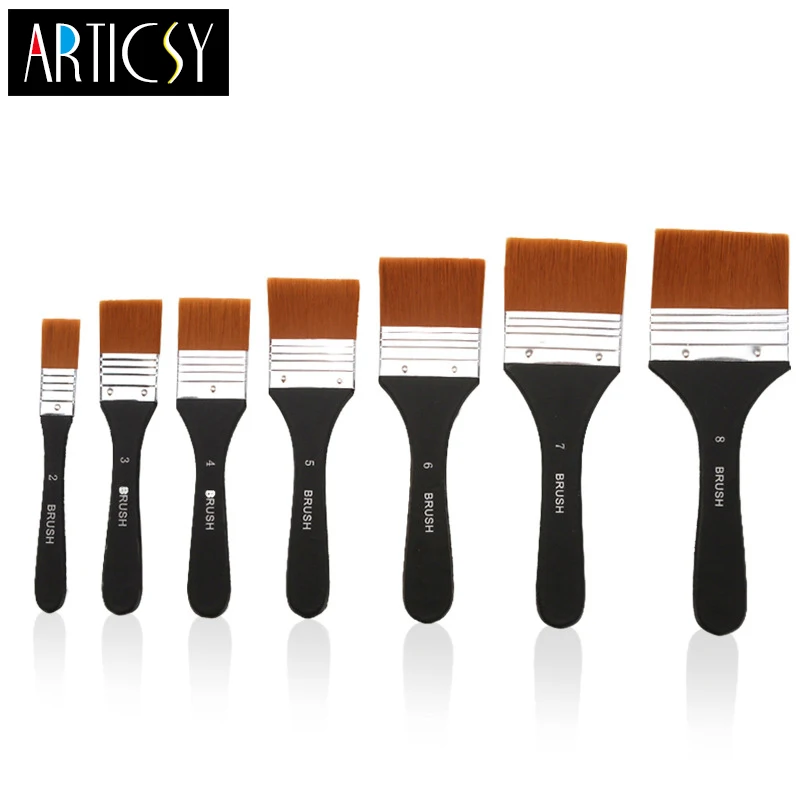 High Quality Nylon Paint Brush Different Size Wooden Handle Watercolor Brushes For Oil Acrylic Wall Painting School Art Supplies