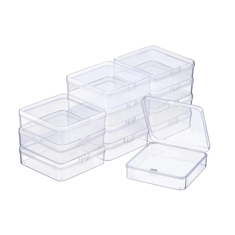 

12 упаковок прозрачных пластиковых контейнеров для хранения бусин с откидной крышкой для бусин и больше (3,70X3,70X1,18 дюйма)