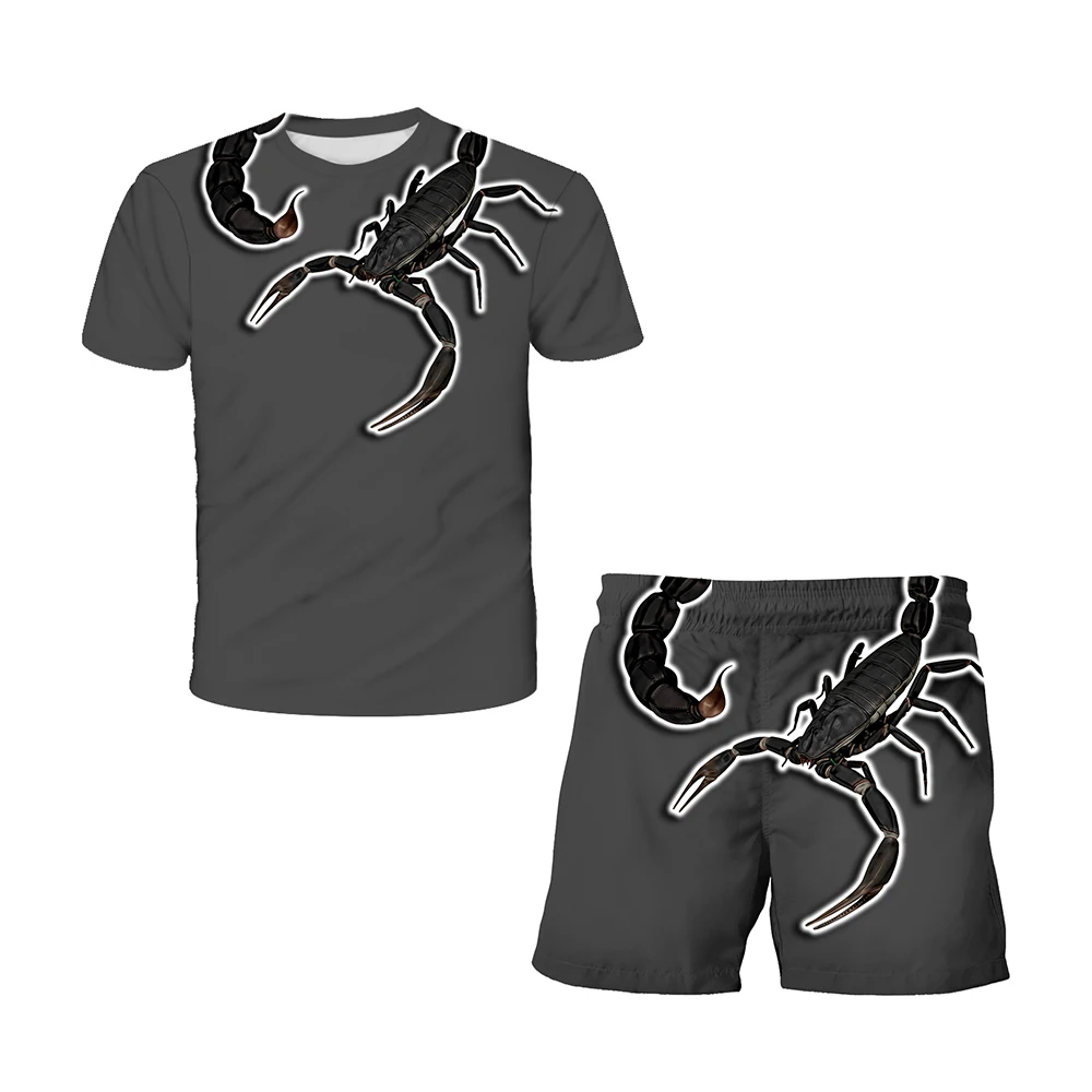 Boys T-shirts Shorts Suits Halloween Super Cool Scorpion Graphic 3D Printed Top + Shorts 2Pcs Sets For Kids Boys Clothing Pants