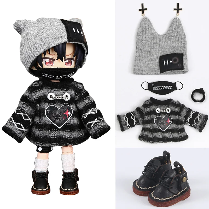 Casual Striped Sweater Hat Mask Set Or Shoes For Molly, 1/12bjd, Gsc Body,ymy,ufdoll, Obitsu11 Doll Accessories