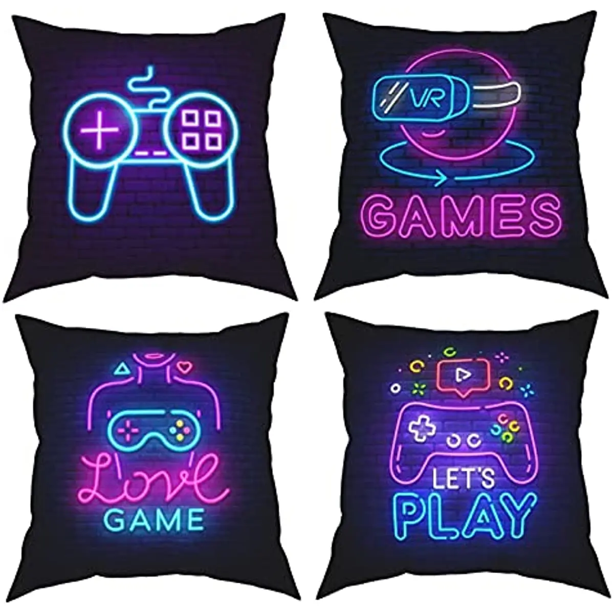 

Gamer Throw Pillow Case, Pillow Cover Set of 4 Video Game Neon Sign Square Case Decorative Cushion Home Sofa Chair Car