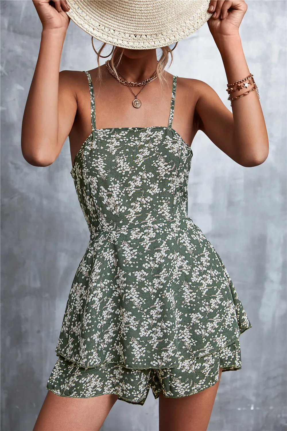 Cheery Invasion Women's Floral Sleeveless Cami Sexy Playsuit Trim Belted Wrap Short Romper Jumpsuit Strapless Jumpsuit 2022 Hot